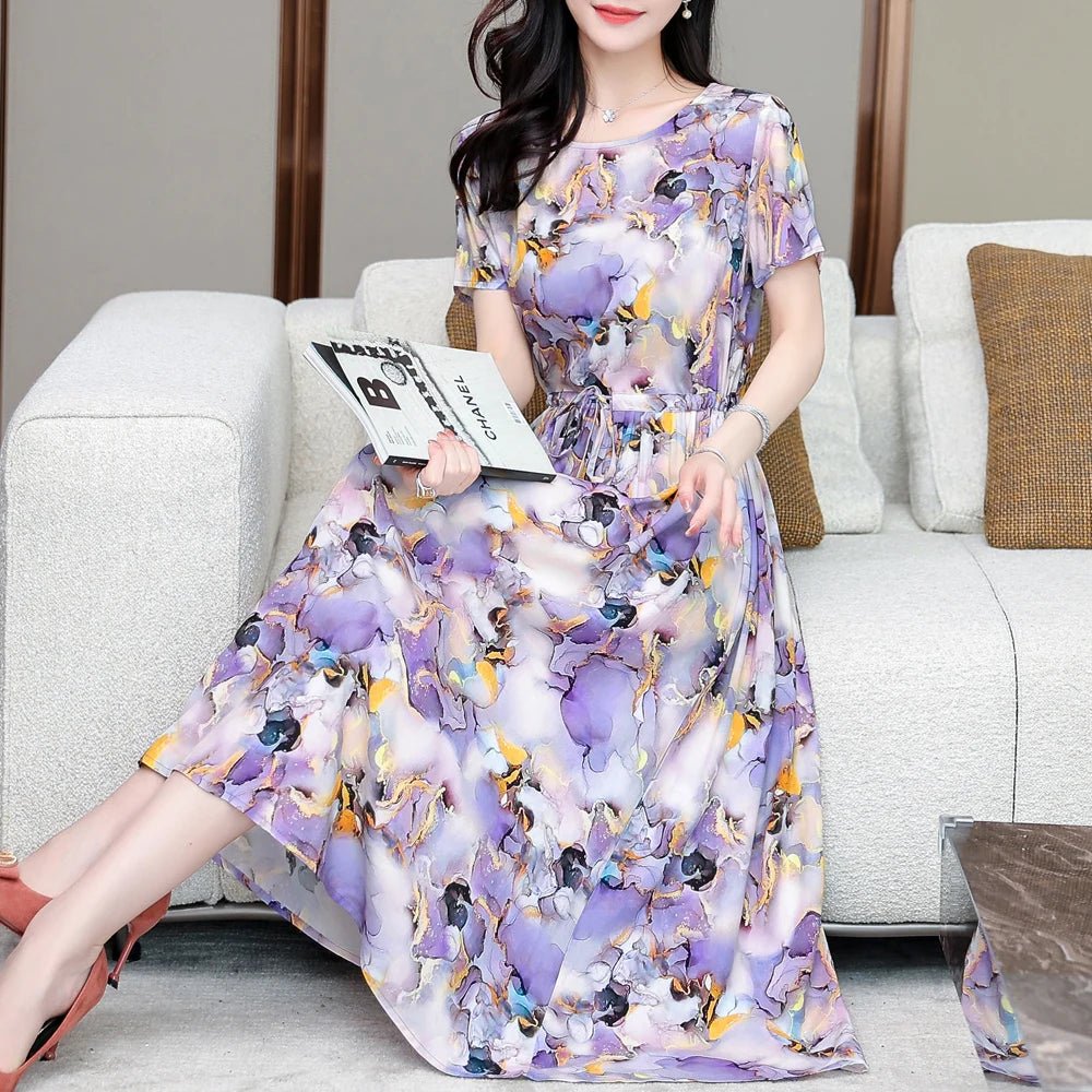 Summer Women Short sleeve plus size Dress Green Midi Dress - PratSN