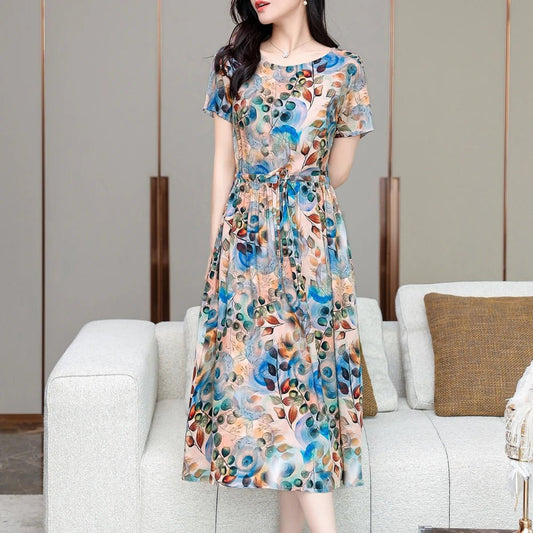 Summer Women Short sleeve plus size Dress Green Midi Dress - PratSN