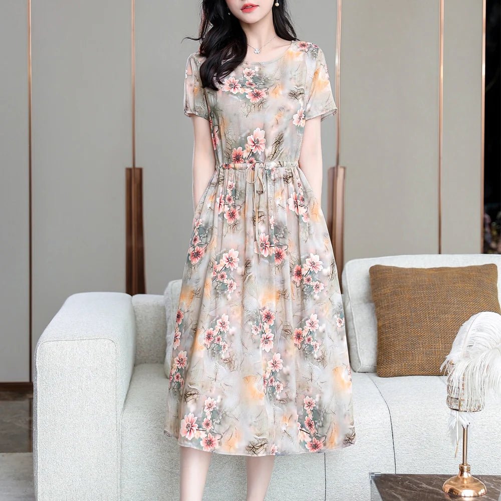 Summer Women Short sleeve plus size Dress Green Midi Dress - PratSN