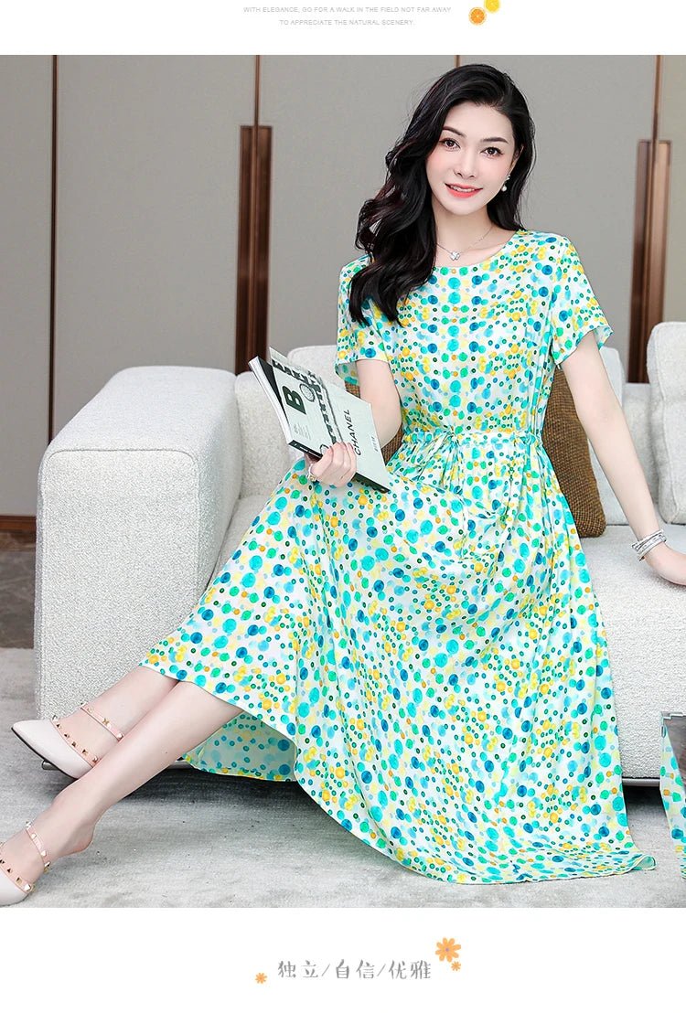 Summer Women Short sleeve plus size Dress Green Midi Dress - PratSN