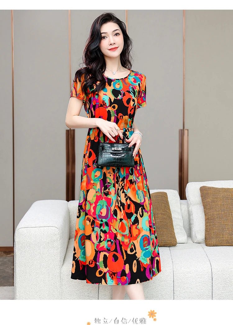 Summer Women Short sleeve plus size Dress Green Midi Dress - PratSN