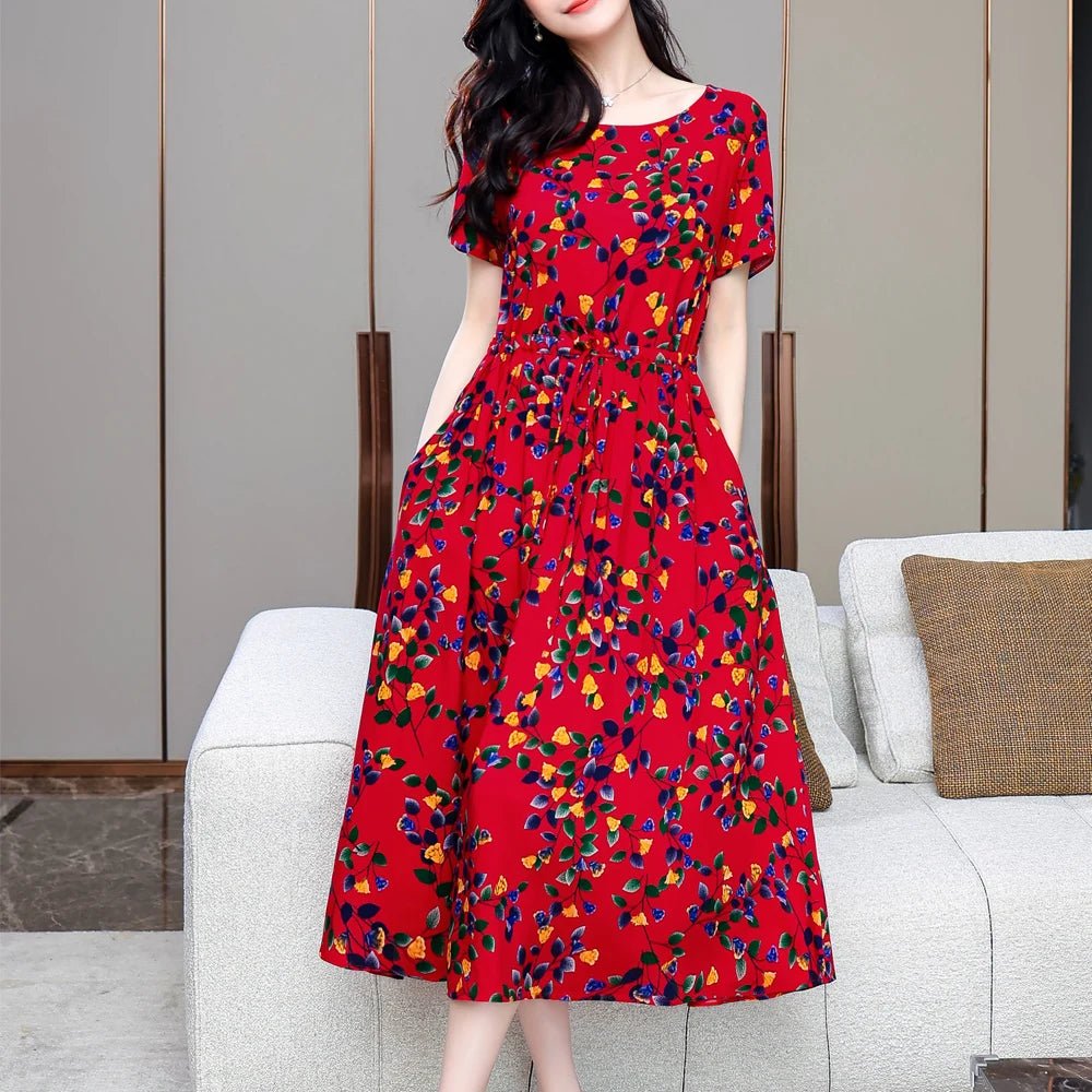 Summer Women Short sleeve plus size Dress Green Midi Dress - PratSN