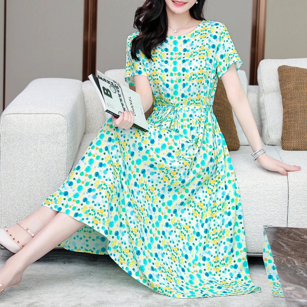 Summer Women Short sleeve plus size Dress Green Midi Dress - PratSN