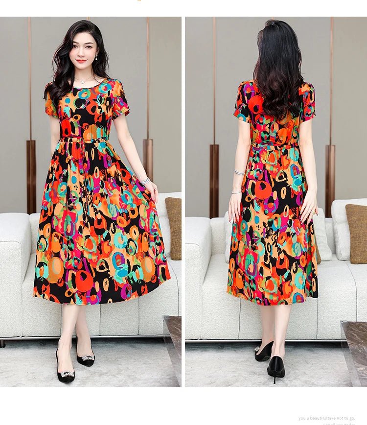 Summer Women Short sleeve plus size Dress Green Midi Dress - PratSN