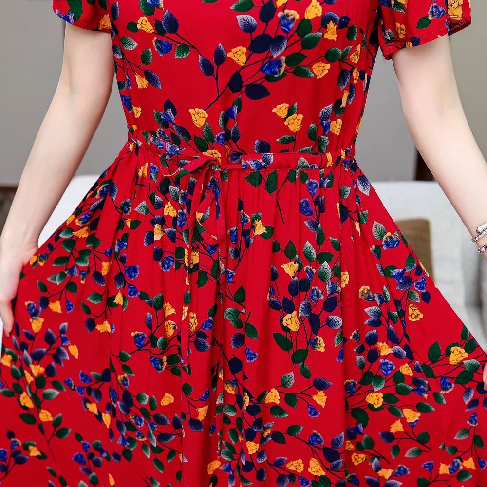 Summer Women Short sleeve plus size Dress Green Midi Dress - PratSN