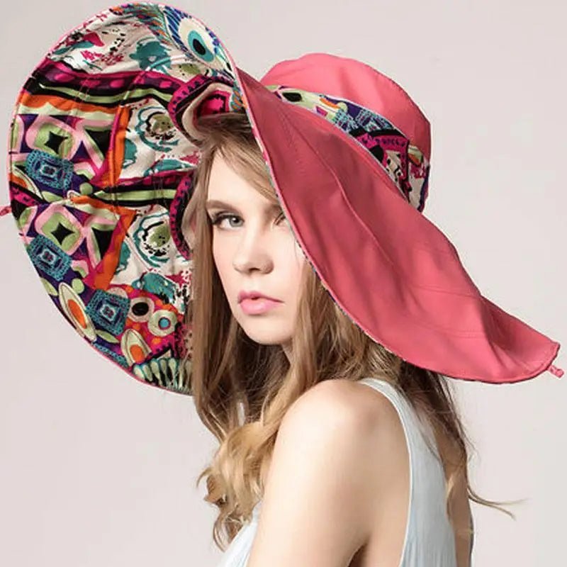 Sun Hats for Women Summer Large Beach Hat Flower Printed Wide Brim Bob Chapeu Panama Feminino - PratSN