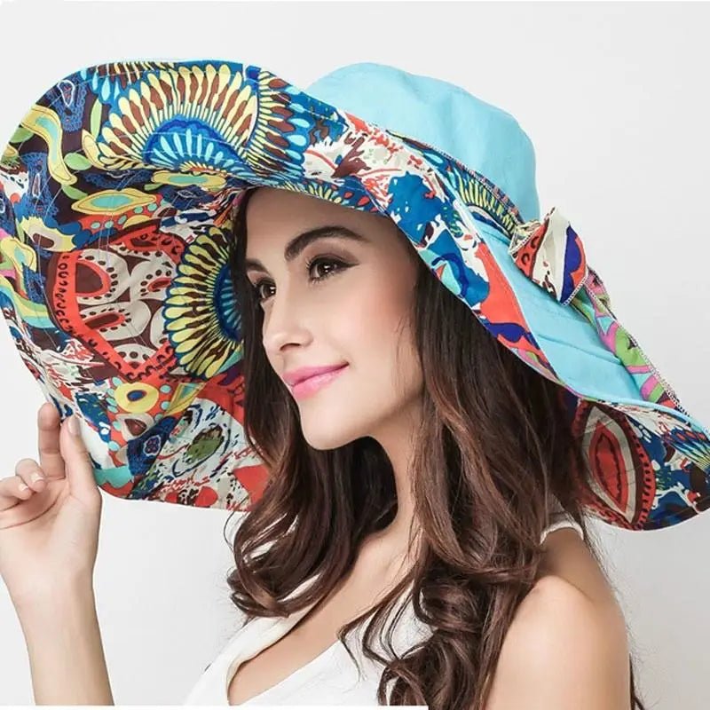 Sun Hats for Women Summer Large Beach Hat Flower Printed Wide Brim Bob Chapeu Panama Feminino - PratSN
