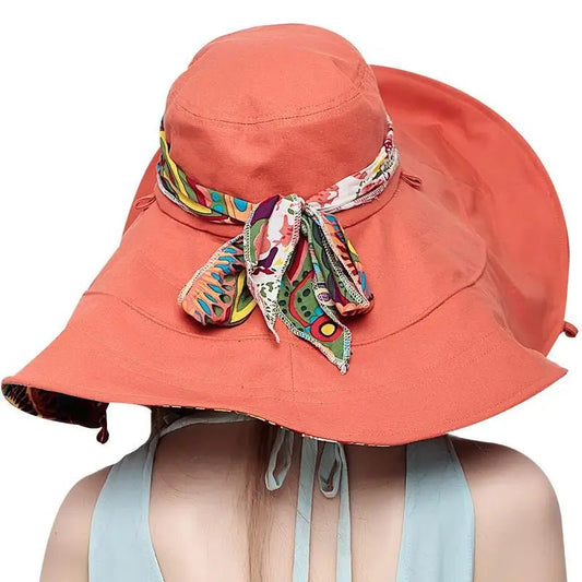 Sun Hats for Women Summer Large Beach Hat Flower Printed Wide Brim Bob Chapeu Panama Feminino - PratSN