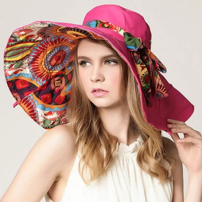 Sun Hats for Women Summer Large Beach Hat Flower Printed Wide Brim Bob Chapeu Panama Feminino - PratSN
