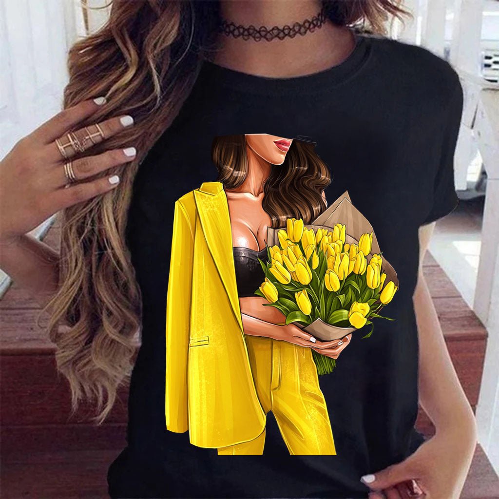 Sunflower Black Loose Short Sleeve T-Shirt - PratSN