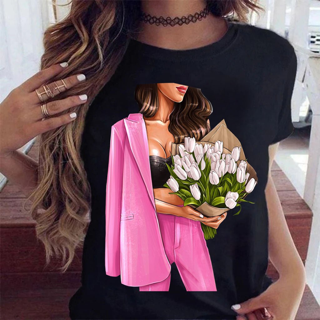 Sunflower Black Loose Short Sleeve T-Shirt - PratSN