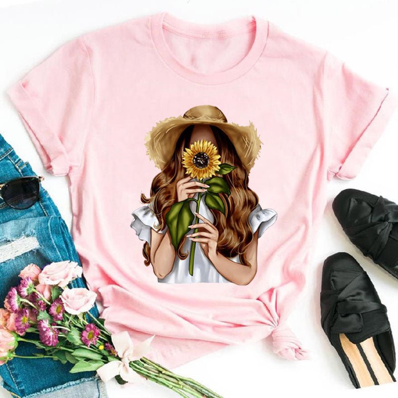 Sunflower Black Loose Short Sleeve T-Shirt - PratSN
