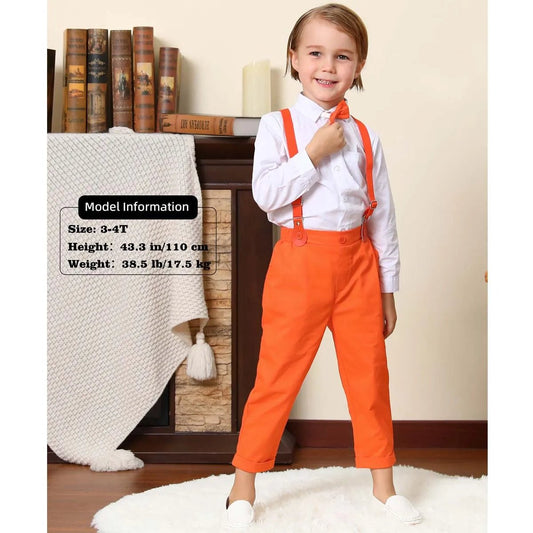 Suspenders Outfits Baby Boys Formal Clothing Sets Wedding Ring Bearer Clothes Kids Plaid Solid Suit Toddler Birthday Pants Set - PratSN
