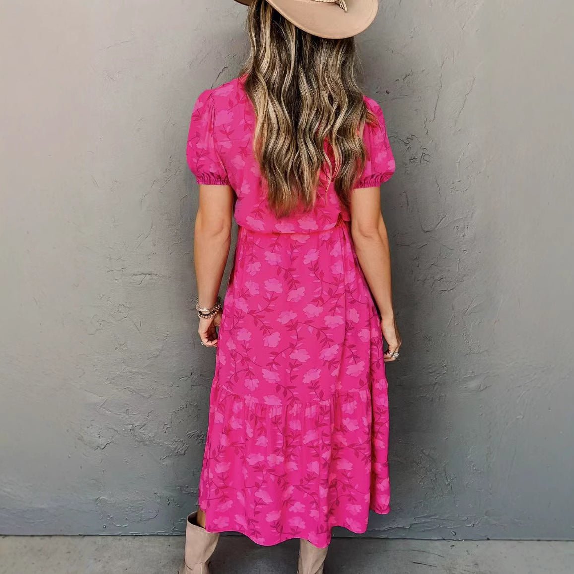 Sweet Floral Print Short Sleeve Dress - PratSN