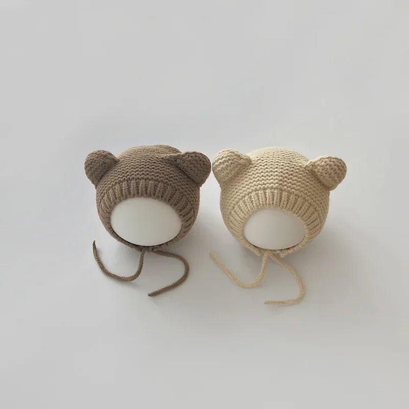 Sweet Newborn Beanie Kawaii Cartoon Bear Ear Crochet Bonnet for Baby Boy Girl Autumn Winter Warm Hat Toddler Photography Props - PratSN