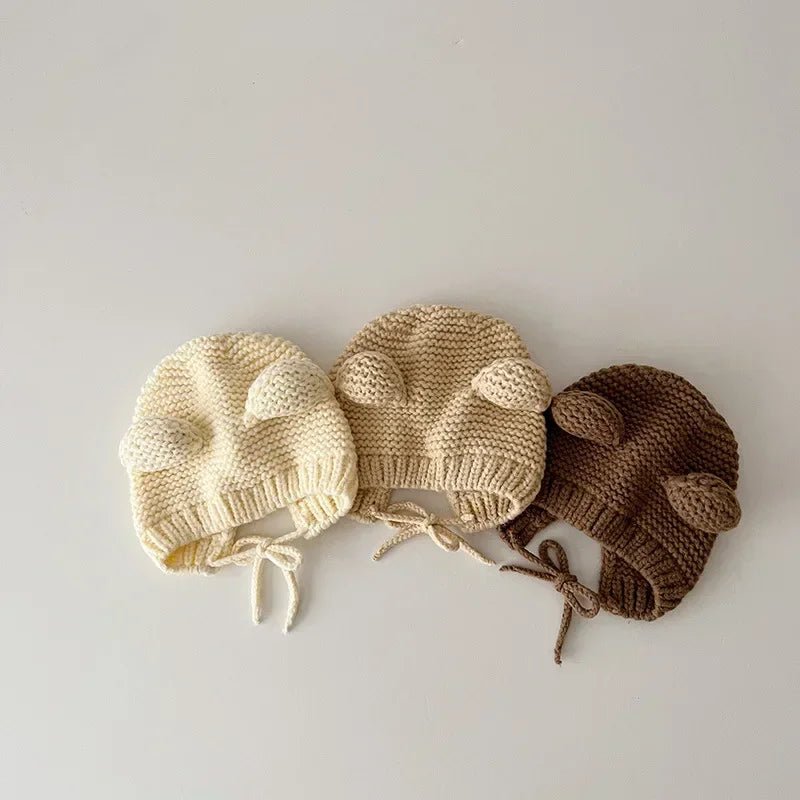 Sweet Newborn Beanie Kawaii Cartoon Bear Ear Crochet Bonnet for Baby Boy Girl Autumn Winter Warm Hat Toddler Photography Props - PratSN
