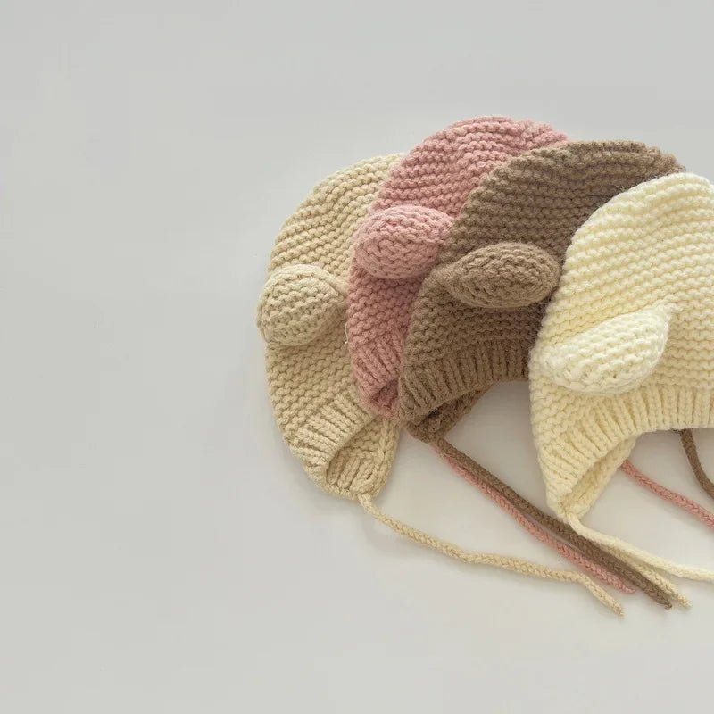 Sweet Newborn Beanie Kawaii Cartoon Bear Ear Crochet Bonnet for Baby Boy Girl Autumn Winter Warm Hat Toddler Photography Props - PratSN