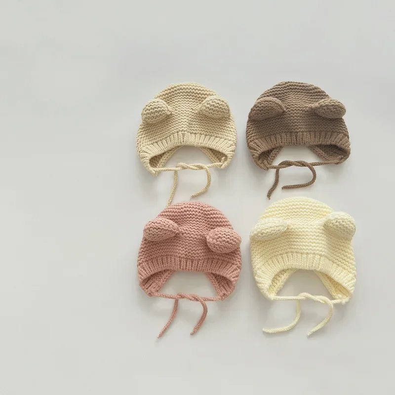 Sweet Newborn Beanie Kawaii Cartoon Bear Ear Crochet Bonnet for Baby Boy Girl Autumn Winter Warm Hat Toddler Photography Props - PratSN
