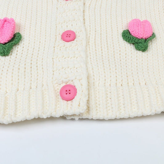 Sweet Sweater Cardigan Hand Crocheting Flower Loose V - neck - PratSN