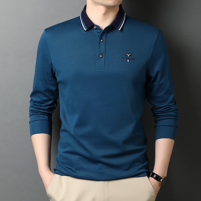 T-Shirt Cotton Lapel Long Sleeve Monochrome Men's Shirt - PratSN