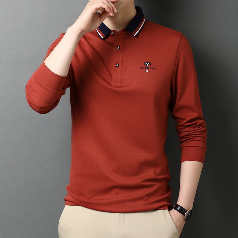 T-Shirt Cotton Lapel Long Sleeve Monochrome Men's Shirt - PratSN