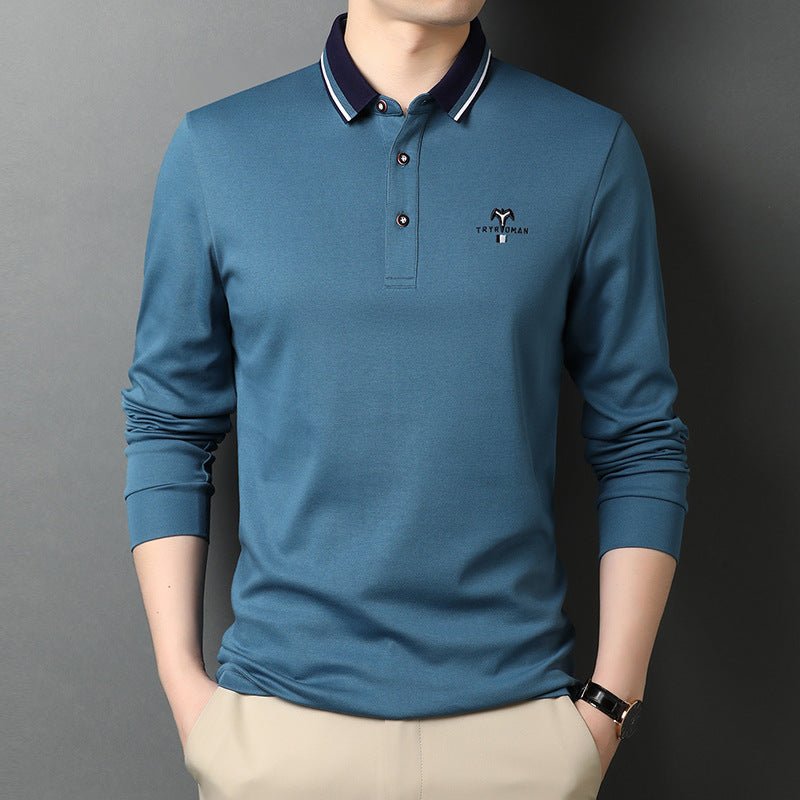 T-Shirt Cotton Lapel Long Sleeve Monochrome Men's Shirt - PratSN