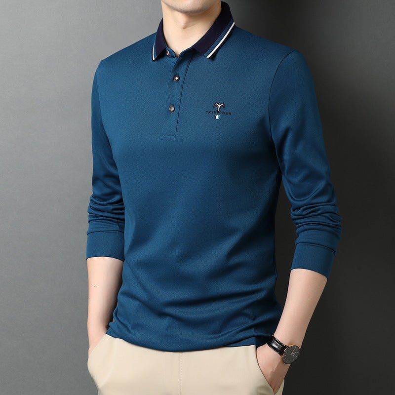 T-Shirt Cotton Lapel Long Sleeve Monochrome Men's Shirt - PratSN