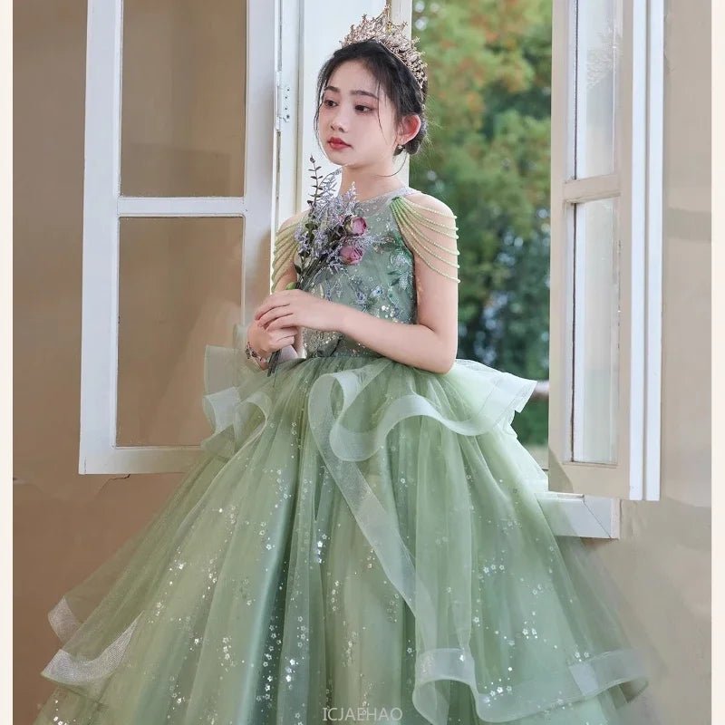 Teen Girl Clothes Green Girls Princess Dress Kids Pageant Host Gown Birthday Party Outfit - PratSN 11-12T / Green Teen Girl Clothes Green Girls Princess Dress Kids Pageant Host Gown Birthday Party Outfit - PratSN 11-12T / Green
