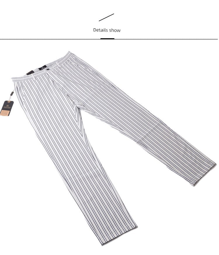 Thin Elastic Loose Straight Stripes Gingham Casual Pants - PratSN
