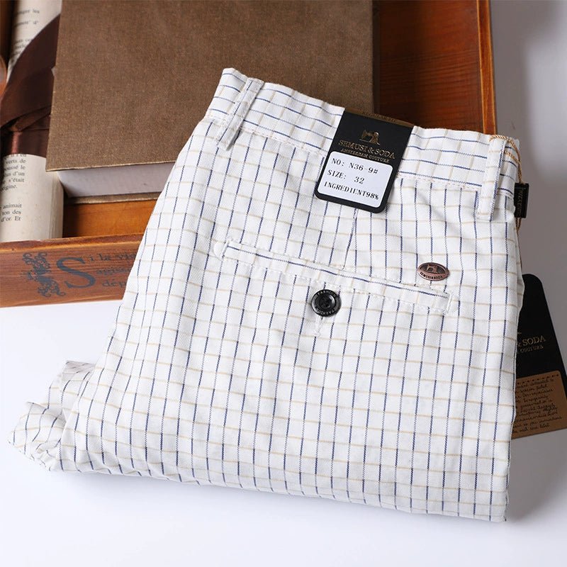 Thin Elastic Loose Straight Stripes Gingham Casual Pants - PratSN