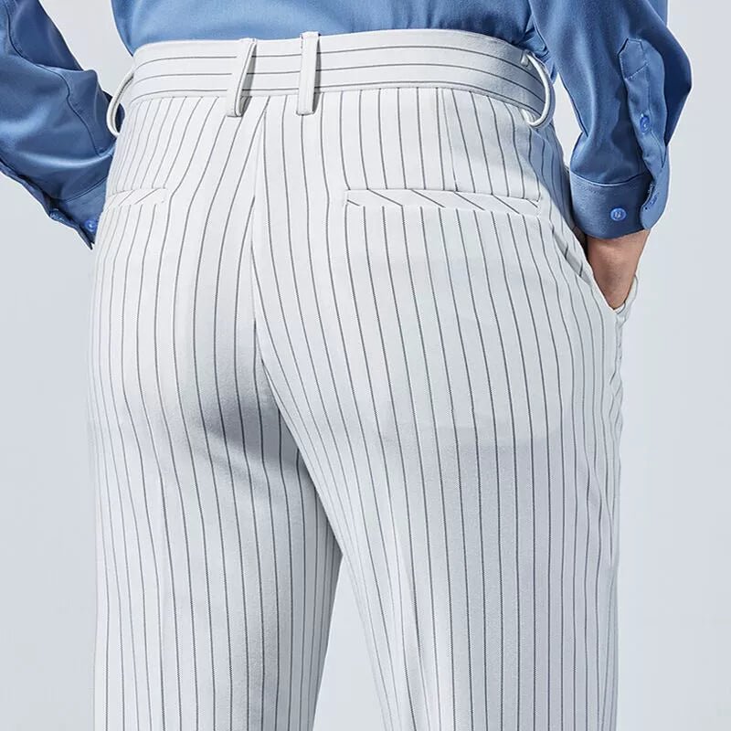 Thin Elastic Loose Straight Stripes Gingham Casual Pants - PratSN