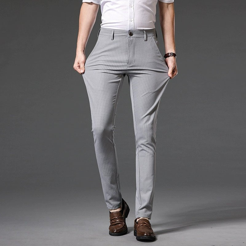 Thin Elastic Loose Straight Stripes Gingham Casual Pants - PratSN