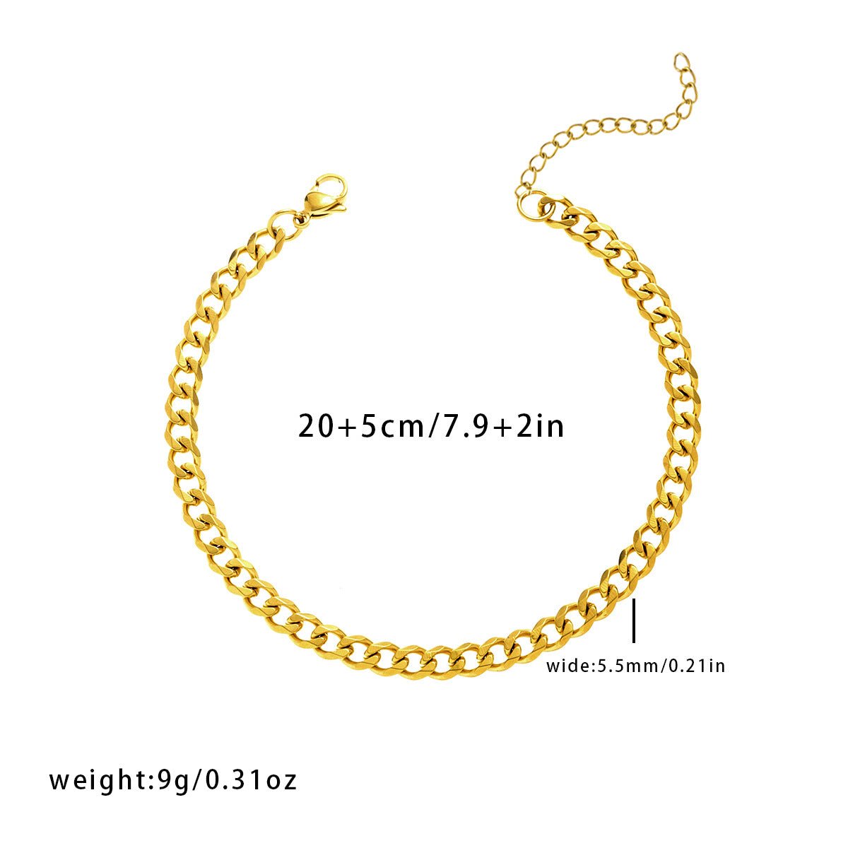 Titanium Steel Grinding Six - sided Chain Anklet Simple Punk - PratSN