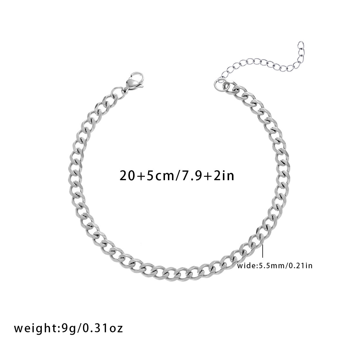 Titanium Steel Grinding Six - sided Chain Anklet Simple Punk - PratSN