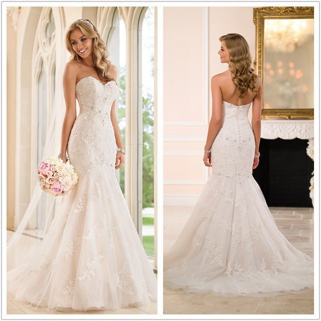 Trailing wedding dress tube top lace wedding dress - PratSN