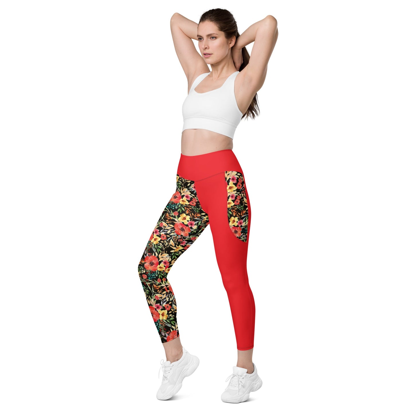 Trendy Activewear: Floral Print Leggings with Pockets - PratSN