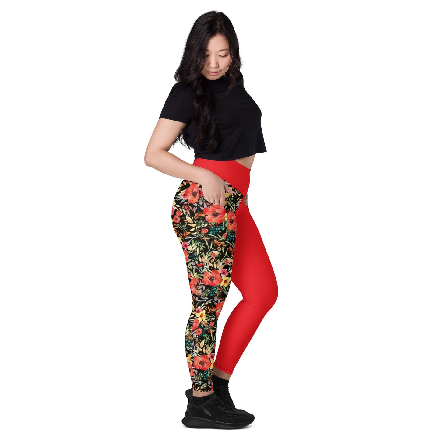 Trendy Activewear: Floral Print Leggings with Pockets - PratSN