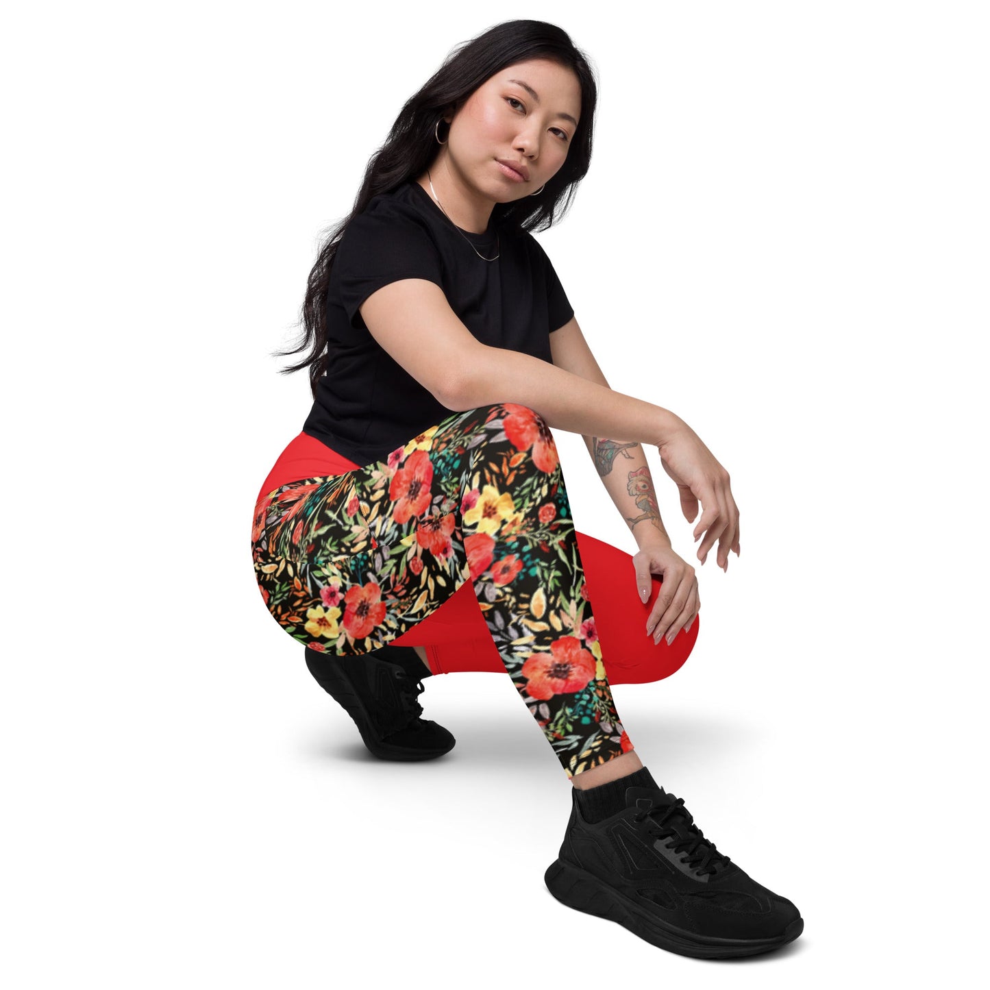 Trendy Activewear: Floral Print Leggings with Pockets - PratSN