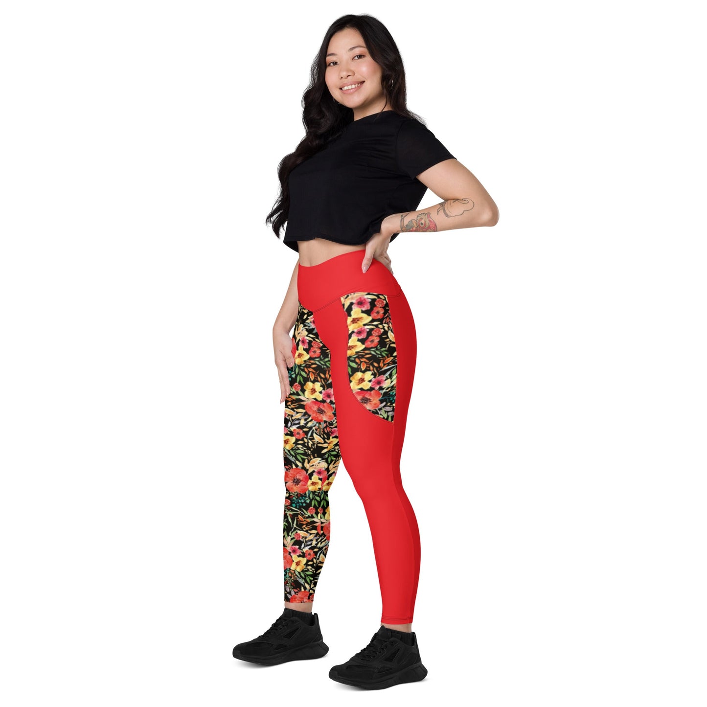 Trendy Activewear: Floral Print Leggings with Pockets - PratSN