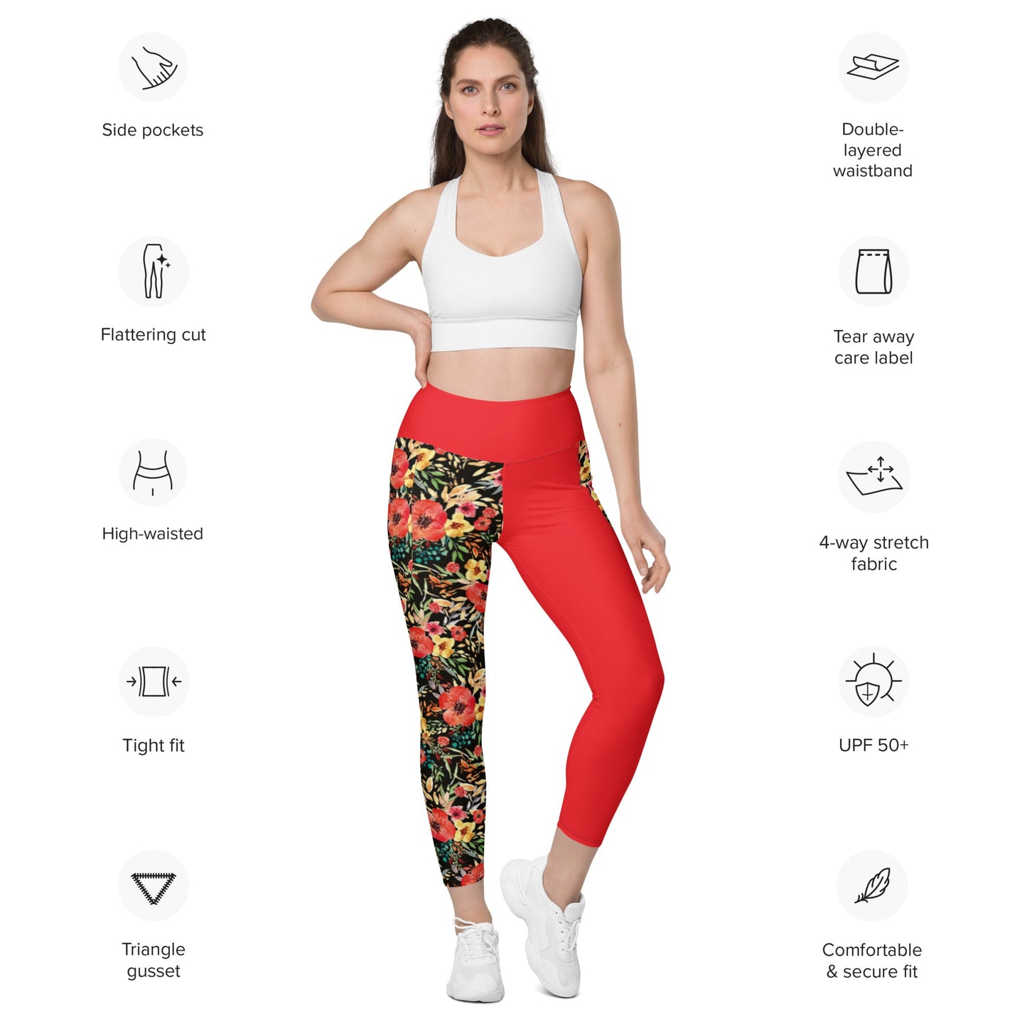 Trendy Activewear: Floral Print Leggings with Pockets - PratSN