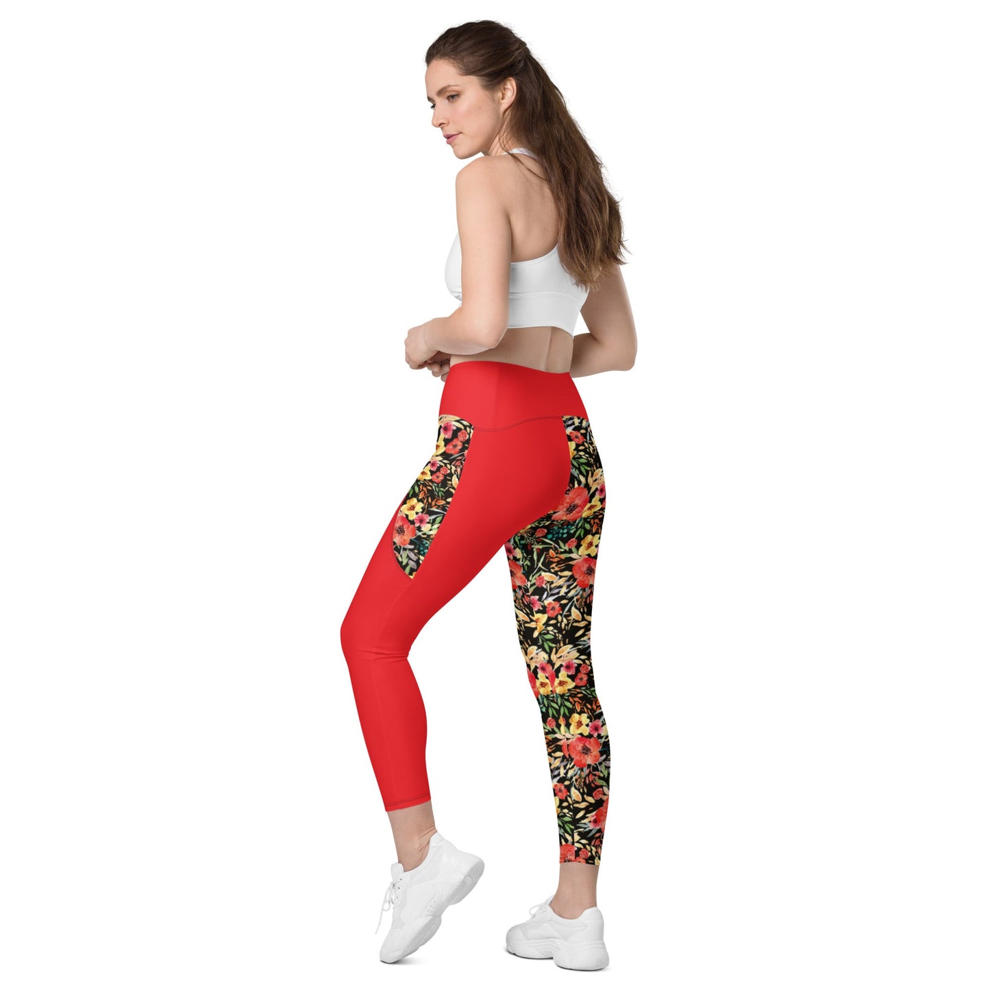 Trendy Activewear: Floral Print Leggings with Pockets - PratSN