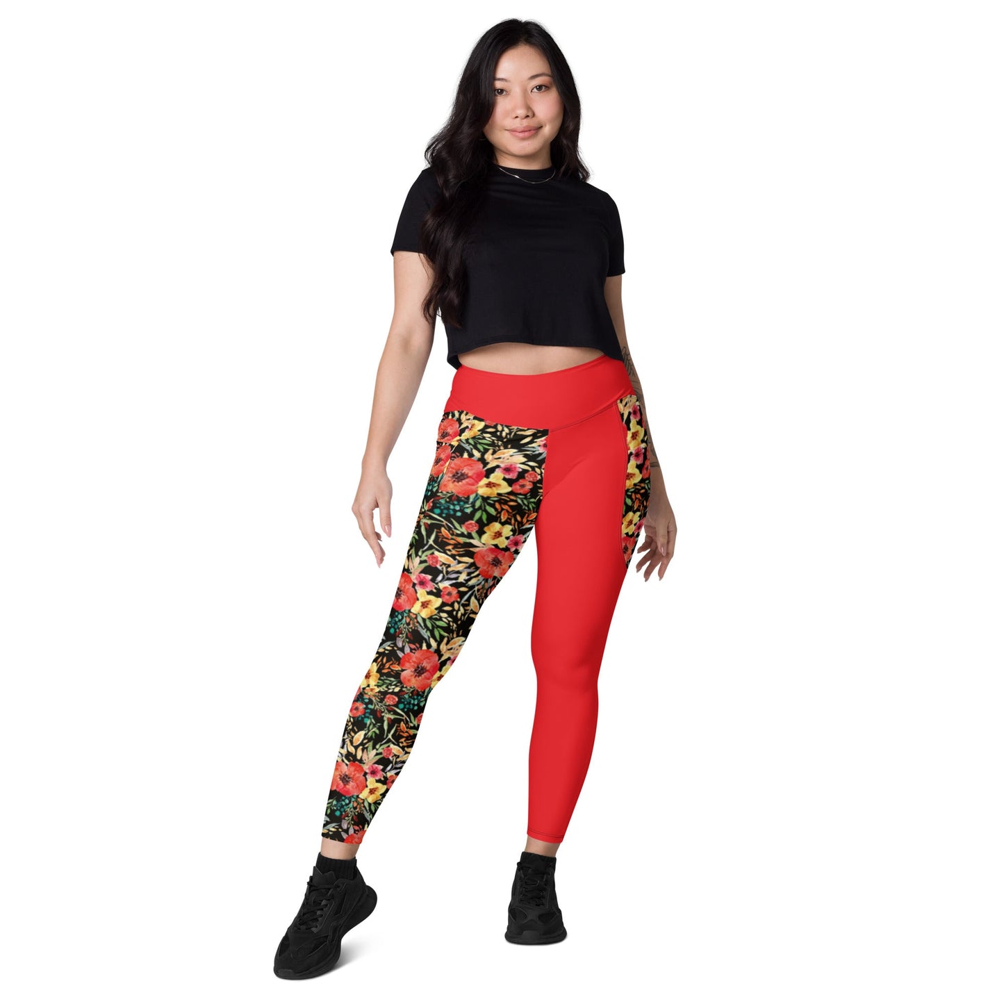 Trendy Activewear: Floral Print Leggings with Pockets - PratSN