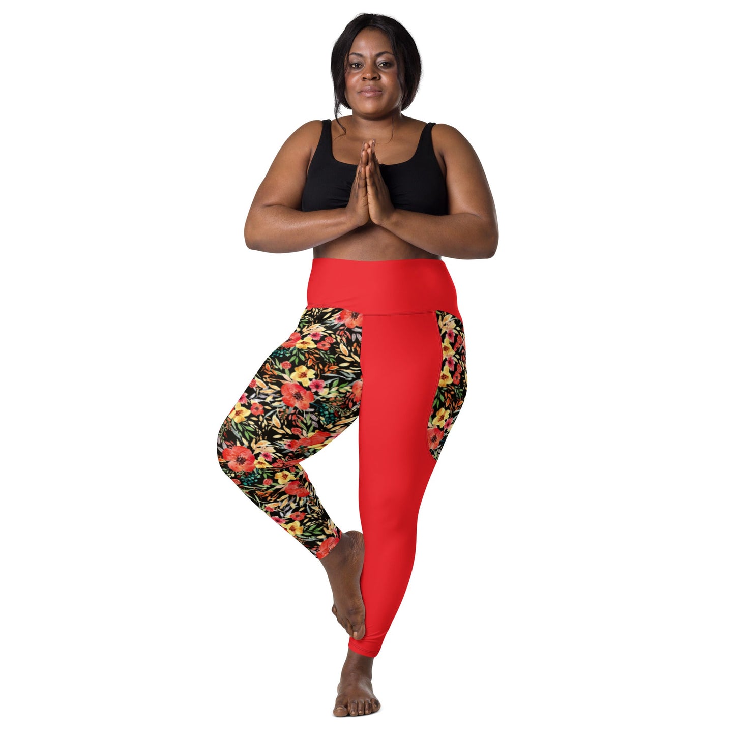 Trendy Activewear: Floral Print Leggings with Pockets - PratSN