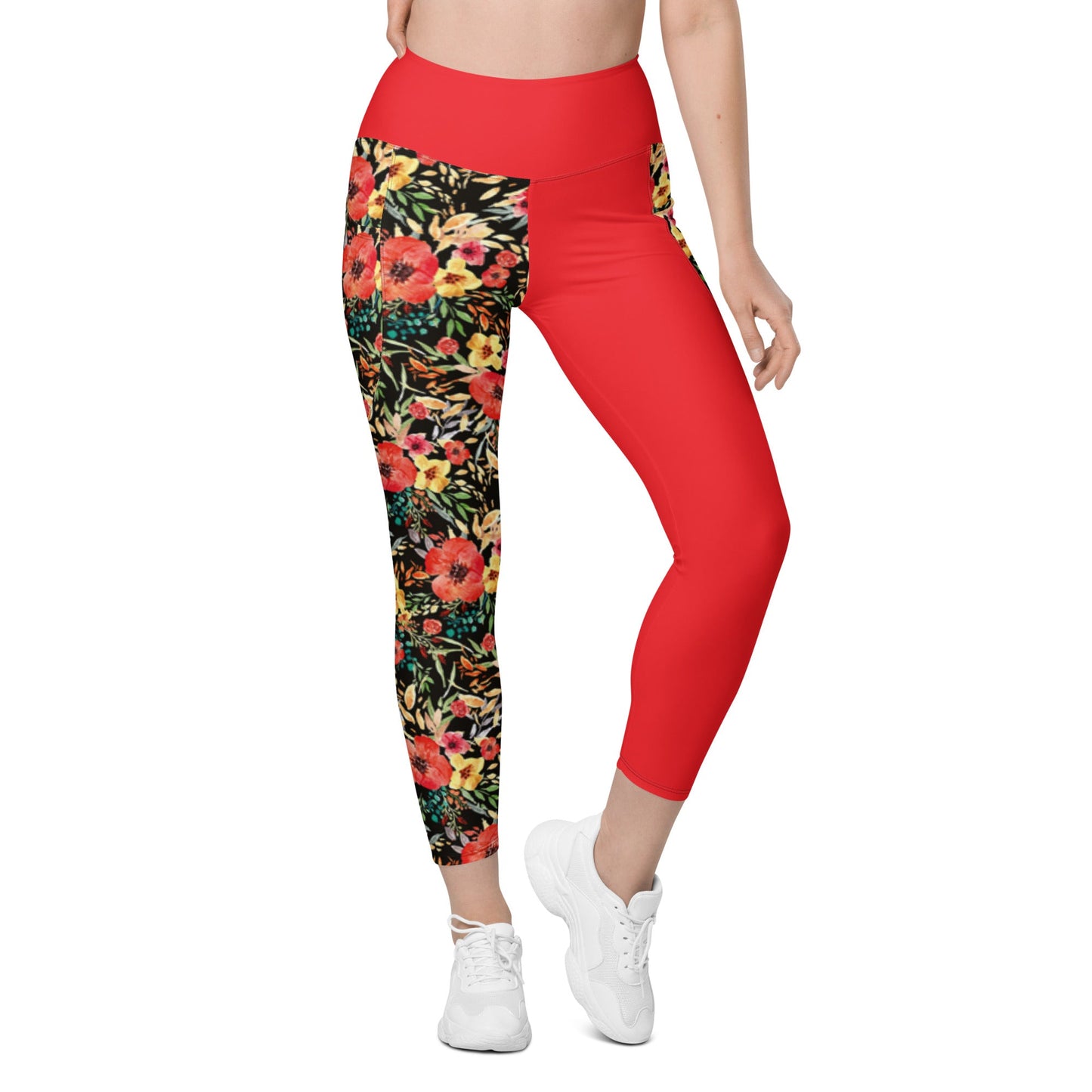Trendy Activewear: Floral Print Leggings with Pockets - PratSN