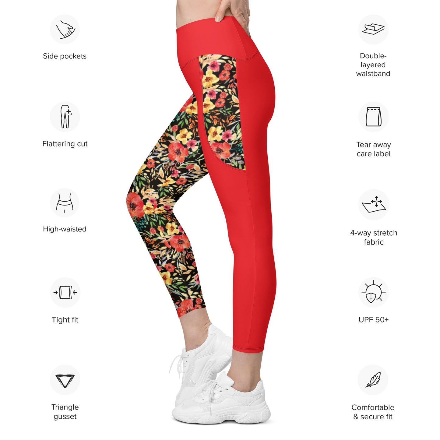 Trendy Activewear: Floral Print Leggings with Pockets - PratSN