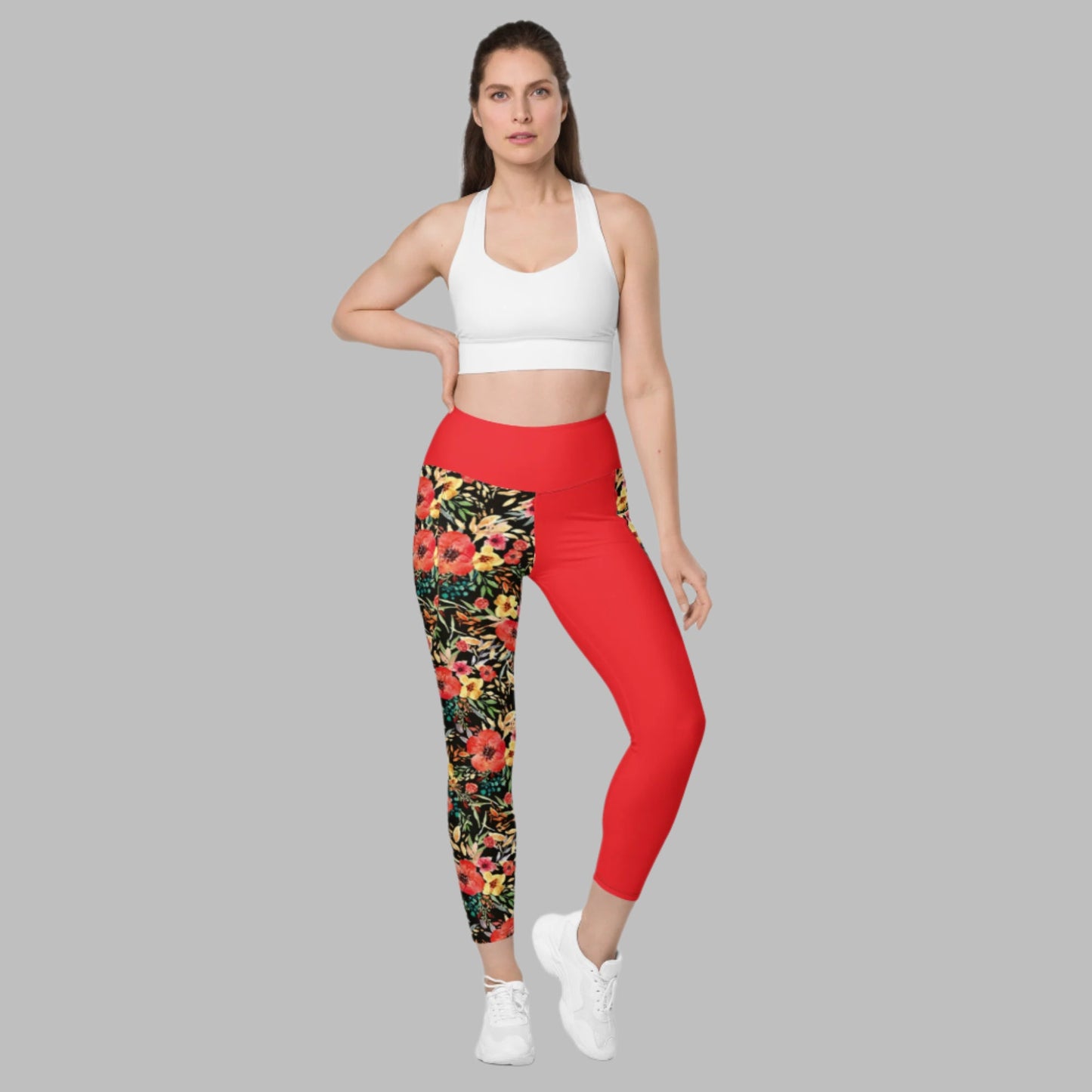 Trendy Activewear: Floral Print Leggings with Pockets - PratSN