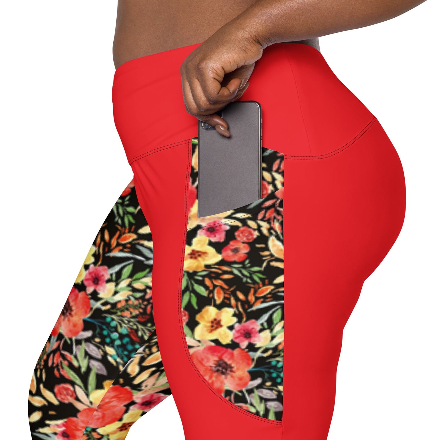 Trendy Activewear: Floral Print Leggings with Pockets - PratSN
