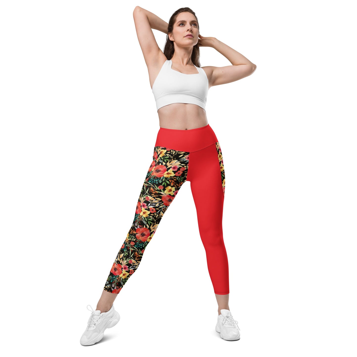 Trendy Activewear: Floral Print Leggings with Pockets - PratSN