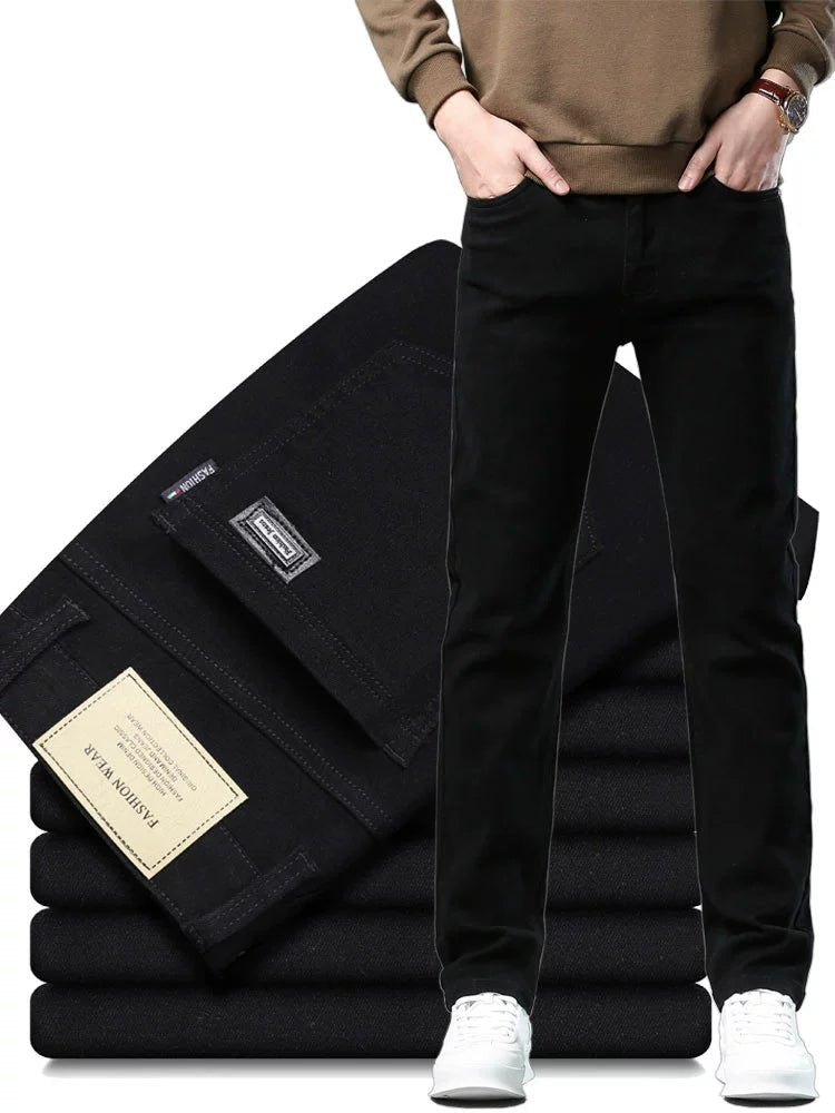 Trendy Plus Size Stretch Pure Color Breathable Autumn and Winter Jeans - PratSN