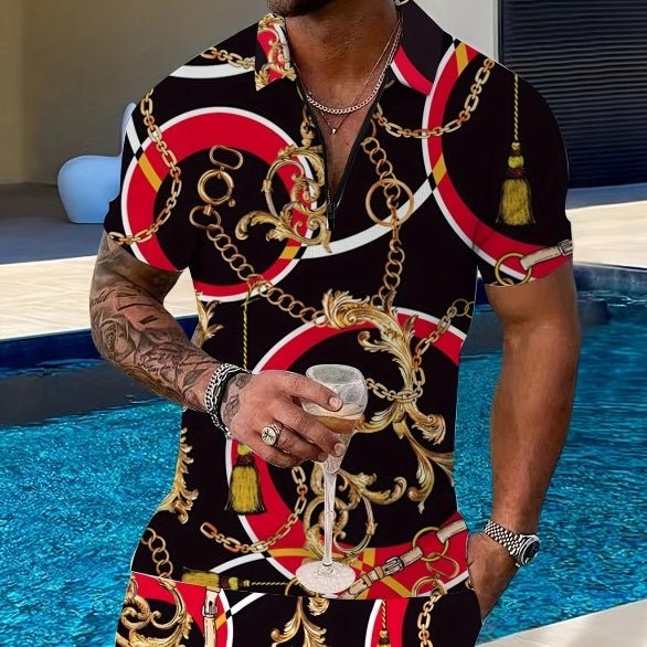 Two - piece Lapel Zipper Printed Leisure Sports - PratSN